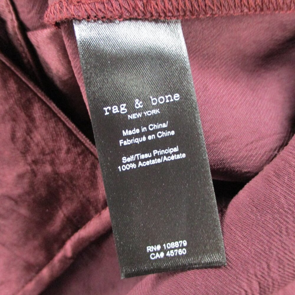 Rag & Bone Top Womens Small Solid Burgundy Satin Silky Flowy Button Up Shirt - Picture 5 of 9